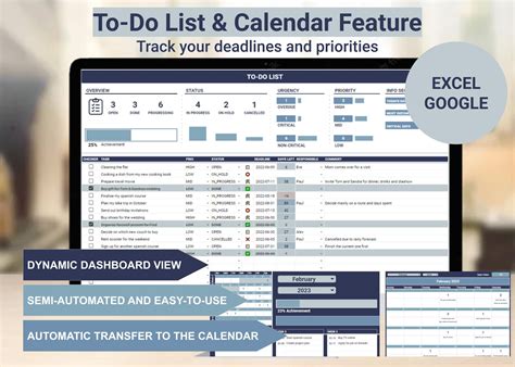 TO-DO LIST Calendar Digital Google Spreadsheet Excel Template Semi ...