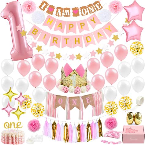 1st Birthday Girl Decorations WITH Birthday Crown- Baby First Birthday Decorations Girl - Pink ...