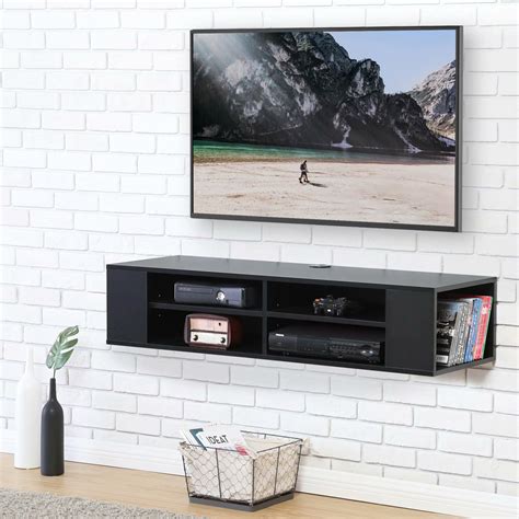 FITUEYES Floating Entertainment Storage Shelf Black Wall Mounted ...