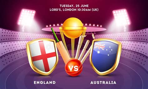 England Vs Australia Cricket Tournament Poster Design With Countries Flag Shields. Stock ...