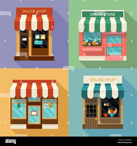 Different shops and stores icons set.concept online shopping Stock ...