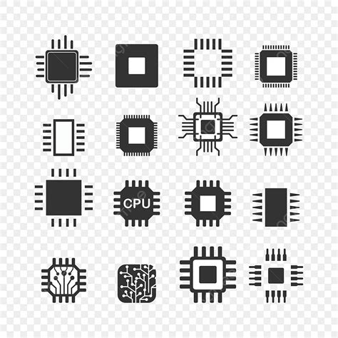 Cpu Chip Vector Hd PNG Images, Cpu Microprocessor And Chips Icons Set, Cpu Icons, Microchip ...