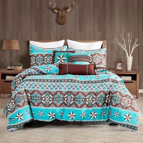 Southwestern Aztec Turquoise Western Brown Star Comforter - 6 Piece Set ...