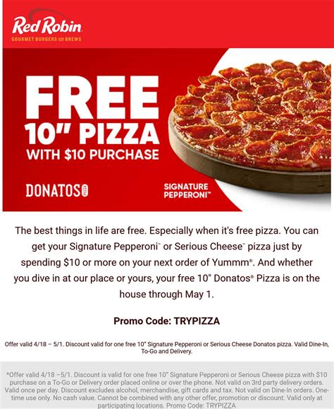 Free pizza with $10 spent at Red Robin #redrobin | The Coupons App®