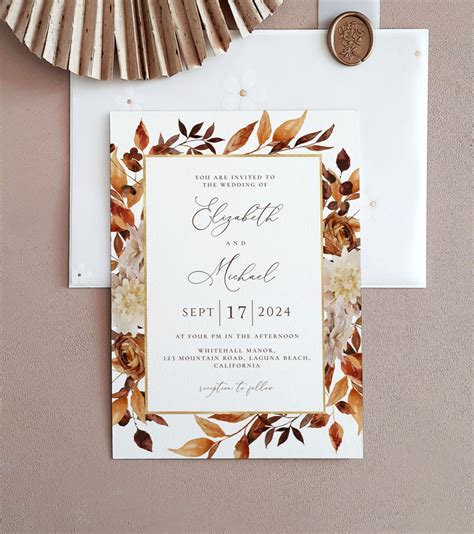 Rustic Fall Wedding Invitation Template Autumn Leaves and - Etsy