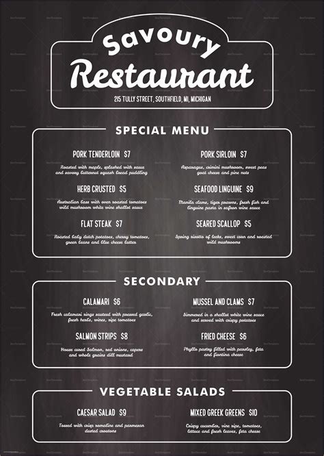 Chalkboard Menu Template Free Of Chalkboard Restaurant Menu Design ...