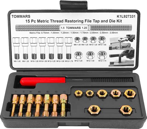 TOMMARS 15-Piece Metric Thread Chaser Set, M6 M8 M10 M12 Thread Restorer Tool Thread Rethreading ...