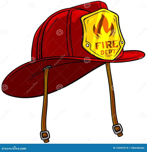 Cartoon Red Firefighter Helmet With Golden Badge Vector Illustration | CartoonDealer.com #150447014