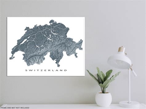 Switzerland Map Wall Art Print Poster, Topographic Swiss Country Road Maps, Zurich Geneva ...