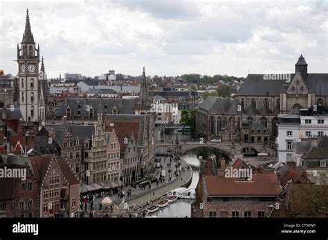 View over the medieval city of Ghent from the Gravensteen castle Ghent ...