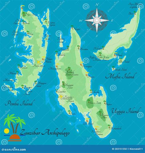 Zanzibar And Pemba Tanzania Political Map Vector Illustration ...