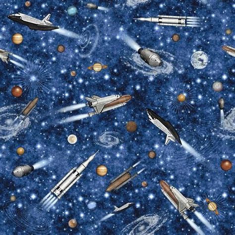 Outer Space Fabric Intergalactic Space Ships in Blue From Quilting ...