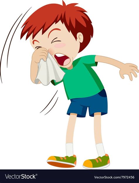 Little boy sneezing hard vector image on VectorStock in 2020 | Cartoon character design ...