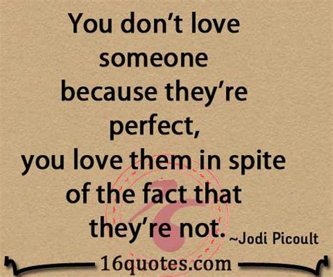 You don't love someone because they're perfect, you love them in spite of the fact that they're not