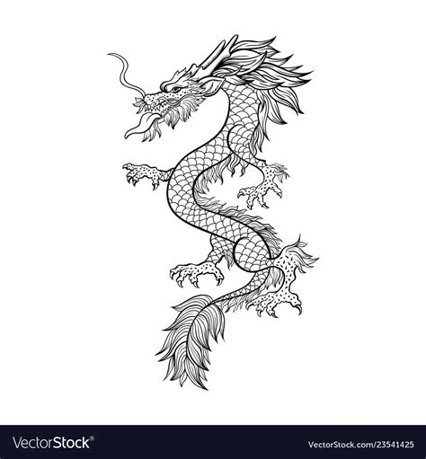 Chinese dragon hand drawn contour Royalty Free Vector Image