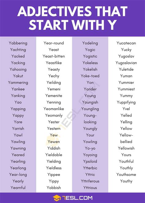 88 Adjectives that Start with Y (Y Adjectives in English) • 7ESL | Good vocabulary words ...