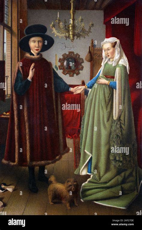 1430s OIL PAINTING BY FLEMISH ARTIST JAN VAN EYCK THE ARNOLFINI WEDDING PORTRAIT OF RICH ITALIAN ...