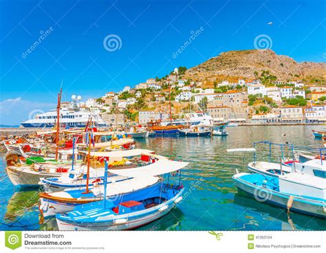 Hydra island stock photo. Image of fishing, kaiki, horizon - 41353104