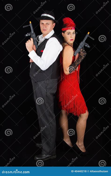 Dangerous Standing Bonny And Clyde Gangsters With 1920 Clothes S Stock ...