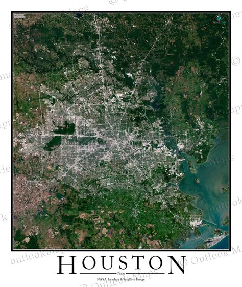 Houston, Tx Area Satellite Map Print | Aerial Image Poster - Satellite Map Of Texas | Free ...