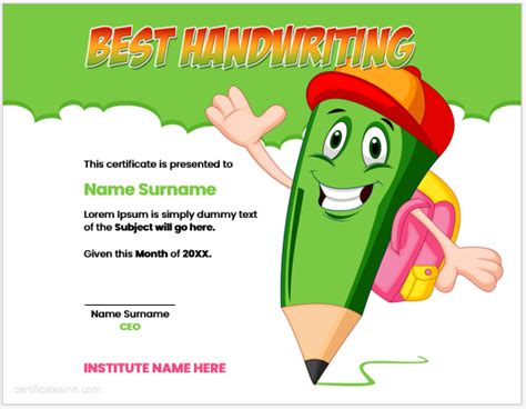 School's Best Handwriting Award Certificates | Download