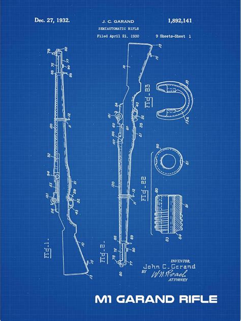 Amazon.com: Artery8 M1 Garand Rifle Blueprint Plan Extra Large XL Wall ...