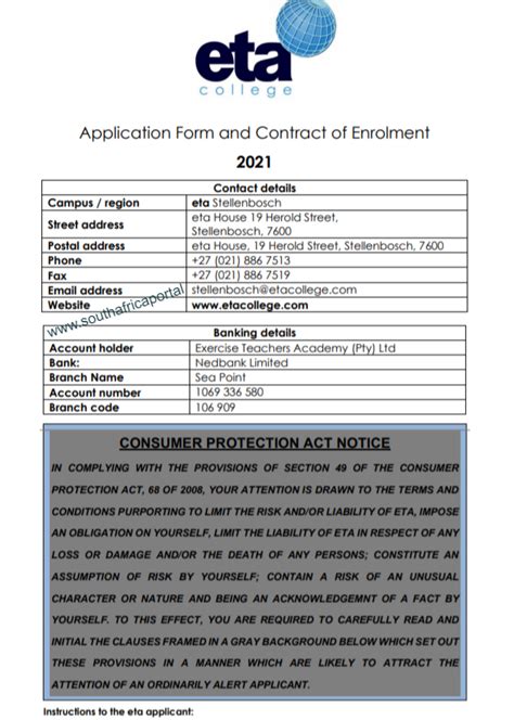 eta College Application Form 2023 PDF Download - South Africa Portal