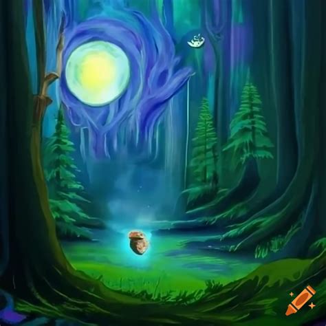 Enchanted forest with a majestic black labrador retriever under moonlight on Craiyon