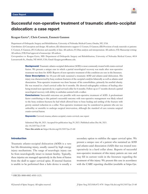 (PDF) Successful non-operative treatment of traumatic atlanto-occipital dislocation: a case report