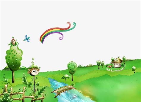 Cartoon Meadow Background Material Streams, Cartoon, Meadow, Stream PNG Transparent Clipart ...