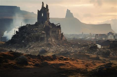 Premium AI Image | Iceland the ruins of the city of Grindavik after a ...