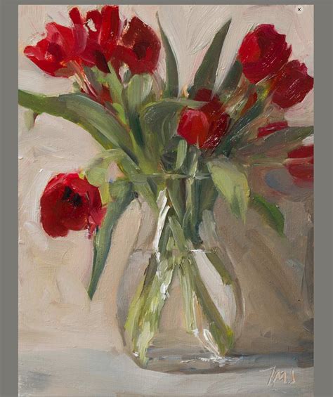 Tulip Painting, Oil Painting Flowers, Daily Painting, Flower Vase Drawing, Floral Oil Paintings ...