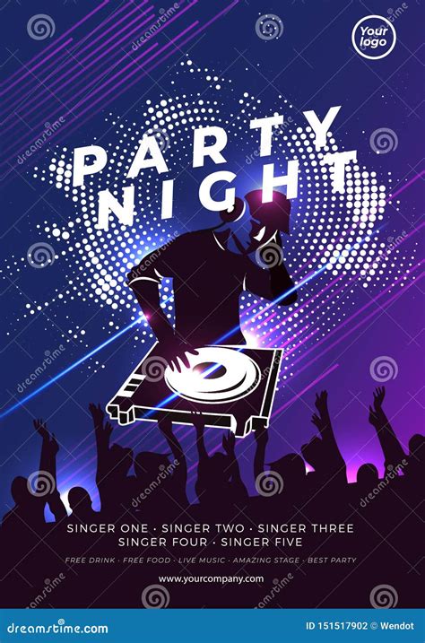 Party Night Blue Poster Layout Template Background Stock Vector - Illustration of modern ...