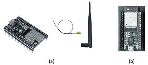 (a) ESP32-WROOM-32U and the 2.4 GHz 6 dBi omnidirectional antenna, and ...