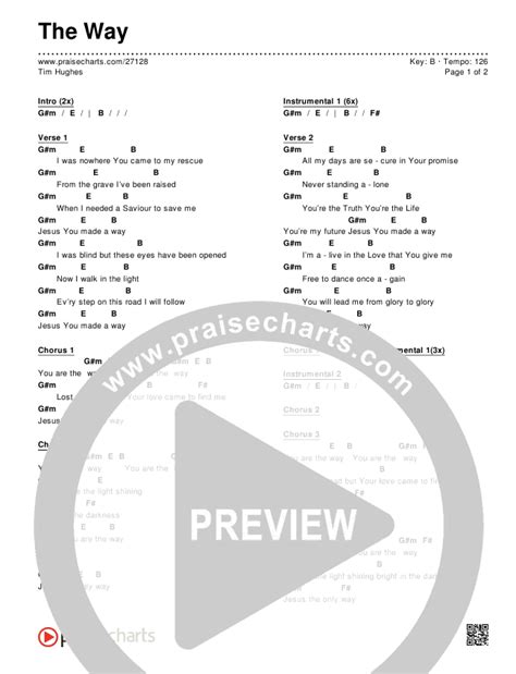 The Way Chords PDF (Tim Hughes) - PraiseCharts