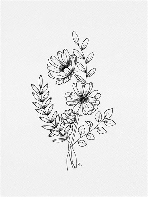 Simple Wildflower Bouquet Art Print by wildbloomart | Flower sketches ...