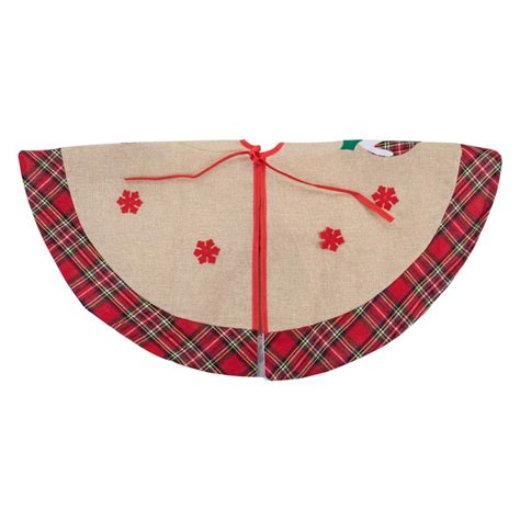 Northlight 48-Inch Off-White Burlap Christmas Tree Skirt with Merry Christmas Design and Plaid ...