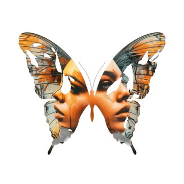 Two Butterfly Wings With Female Faces, Butterfly, Girl, Beautiful PNG ...