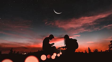 1366x768px | free download | HD wallpaper: man and woman silhouette, silhouettes, couple, guitar ...
