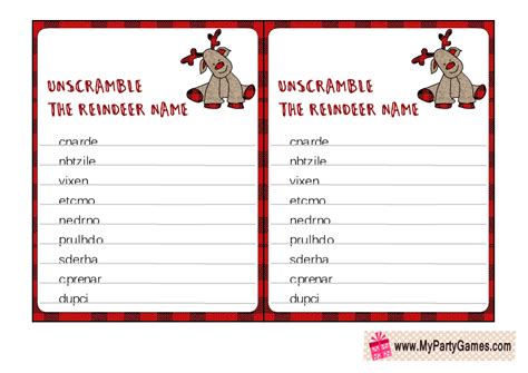 Free Printable Santa’s Reindeer Name Scramble Puzzle | Reindeer names ...