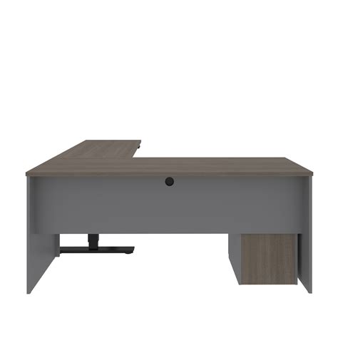 Bestar Prestige + 72W L-Shaped Standing Desk with Pedestal in bark grey ...