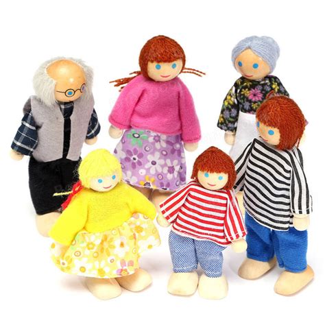 6PCS Wooden Family Members Dolls Set Kids Children Toy Dollhouse Figures Dressed Characters Sale ...