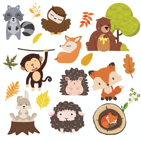 Woodland forest animals cartoon set 7079654 Vector Art at Vecteezy