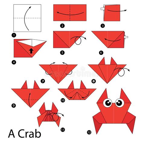 Step By Step Instructions How To Make Origami A Crab. Stock Vector ...