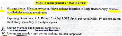 Management of Atonic uterus ... Note: IV Calcium Gluconate if Atony ...