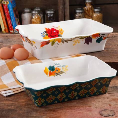 Pioneer Woman 2-Piece Decorated Rectangular Ruffle Top Ceramic Bakeware ...