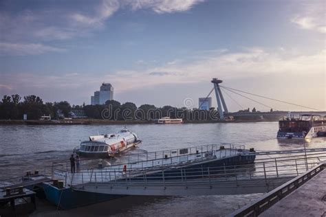 Bratislava and Danube River during Sunset Editorial Stock Photo - Image ...