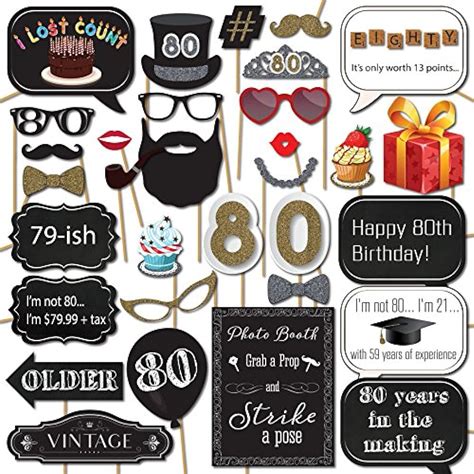 80th Birthday Photo Booth Props With 31 Printed Pieces Wooden Sticks ...