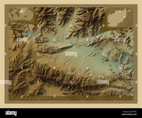 Nangarhar, province of Afghanistan. Colored elevation map with lakes ...