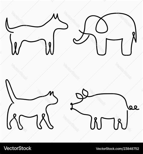 Animals one line drawing continuous line print Vector Image